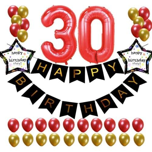 37pcs/lot 21 18 30 50 60years old Birthday Balloons Party Decoration Black Banner 1.2g Latex Balloon 40inch Number digit globos