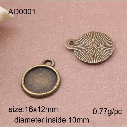 50pcs/lot Alloy Retro Necklace Pendant Setting Cabochon Cameo Base Tray Bezel Blank Fit 10mm Glass Cabochon