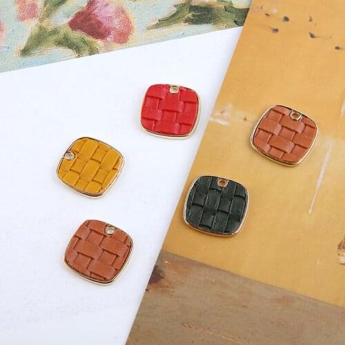 6pcs Fashion Charm Niche Alloy Leather Woven Square Pendant Statement Earrings For Women Materials Diy Jewelry Accessories