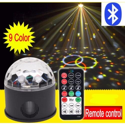 Bluetooth 9Colors Remote control USB MP3 9LED RGB magic crystal ball ktv disco party colorful stage light Sound LED Light