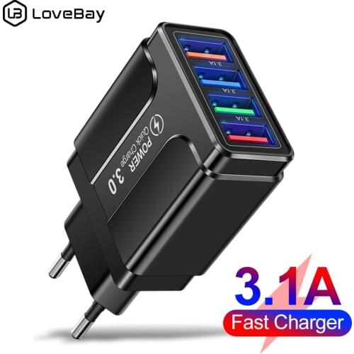 Fast Wall Chargers 4 Port EU/US/UK Plug USB Charger 3.1A Quik Charge 3.0 Mobile Phone Charger For iPhone 12 11 Samsung Xiaomi