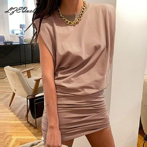 LZEQuella One Piece Casual Solid Womens Dress Sleeveless Mini Tank Dress Fashion O Neck Ladies Hip Dresses Summer 2021 Cotton