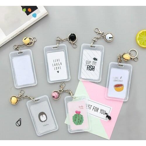 Kawaii Card Cover with Keyring Chain Card Case Bank Credit Card Holder Plastic Cute Cartoon Student ID Bus Card Pass Holder