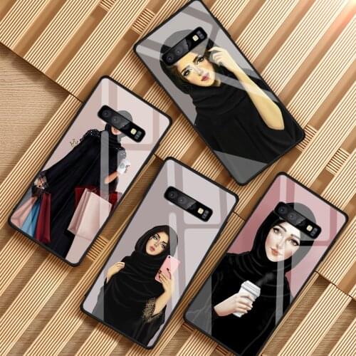 Tempered Glass Phone Case For Samsung Galaxy A6 A6S A8 A8S J6 J8 2018 S8 S9 S10 PLUS Muslim Islamic Gril Eyes Arabic Hijab Girl