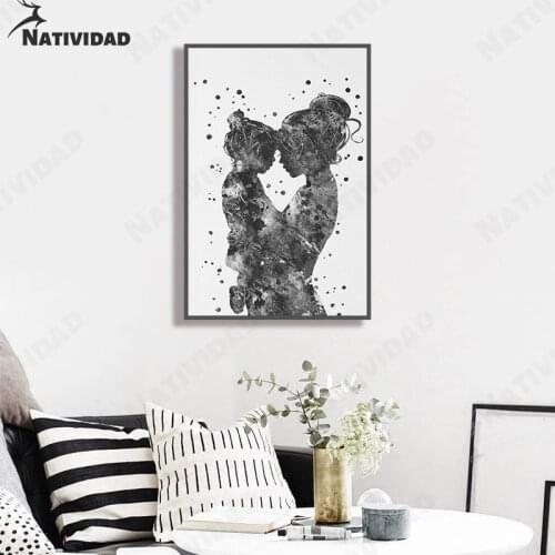 Black and White Simple Mother and Daughter Canvas Painting Home Decoration Modern Nordic Minimalism Poster Bedroom Mural Canvas