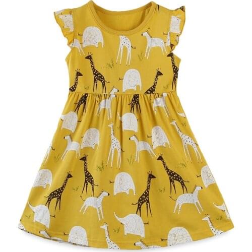 Jumping Meters New Princess Girls Dresses For Summer With Animals Print Cotton Baby Giraffe Clothes Cute Kids Children Costume