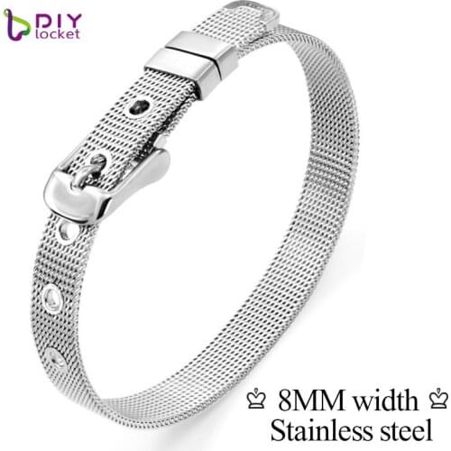 Diylockey 10PCS 8mm Stainless Steel Bracelet Fashion Wristband bracelet Fit 8mm Slide Charms Letters Men Woman Jewelry LSBR01*10