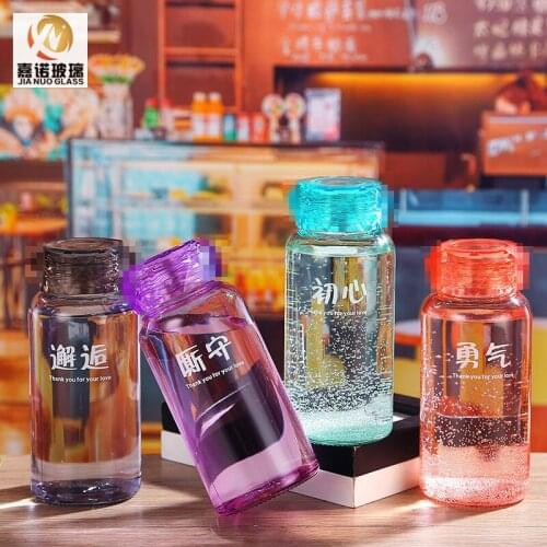 Lovers Diamond Cup Sealed Color Glass Student Portable Cup Gift Lovely Text Cup Multi Color Optional Student Portable Screw Cap