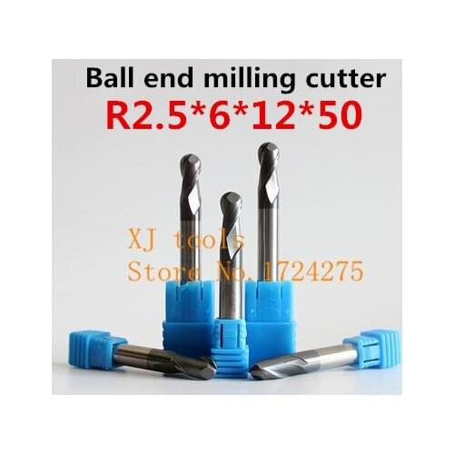 Alloy milling cutter 1PCS*2F-R2.5*6*12*50 Ball end milling cutter, Carbide milling cutter, straight shank cutter, CNC tool