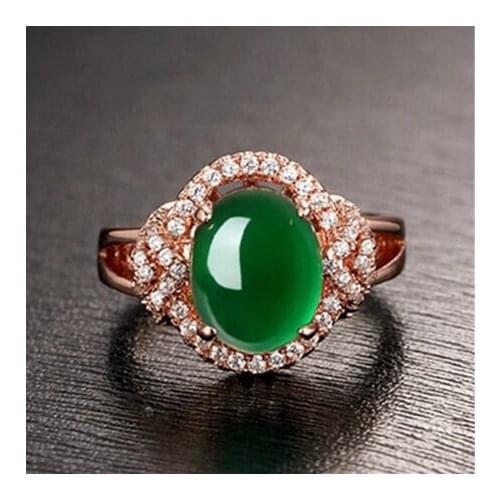 Genunine green jade ring with 925 sterling silver rose gold jadeite jade rings jade jewelry brand jade natural stone jewelry