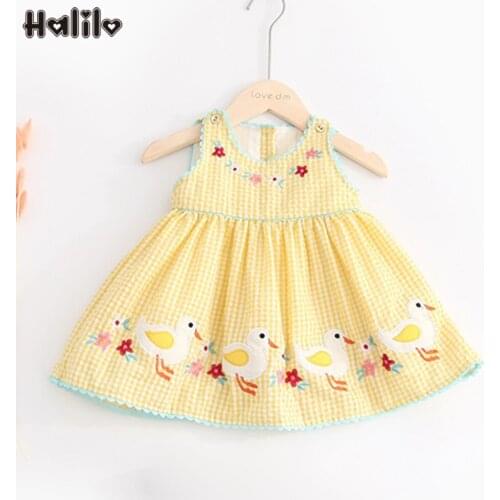 Halilo Summer Dress 2020 For Girls Sleeveless Cartoon Flower Embroidery Princess Toddler Dresses Birthday Baby Girl Clothes