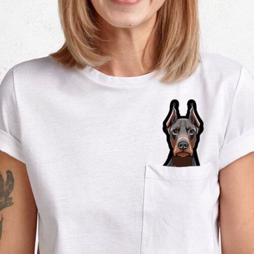 CLOOCL Cotton T-Shirt Doberman Dog with Middle Finger In The Pocket Funny Tshirt Fashion Casual Hip Hop Cotton Tees Tops Clothes