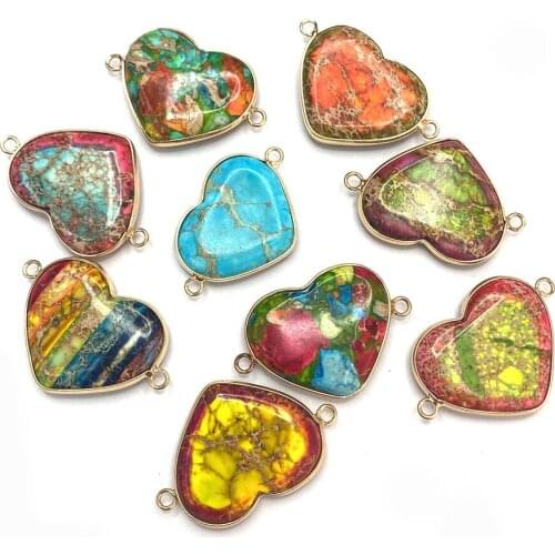 Exquisite Jewelry Emperor Stone Heart Shaped Double Hole Connector Charm Pendant, Suitable for DIY Handmade Jewelry Accessories