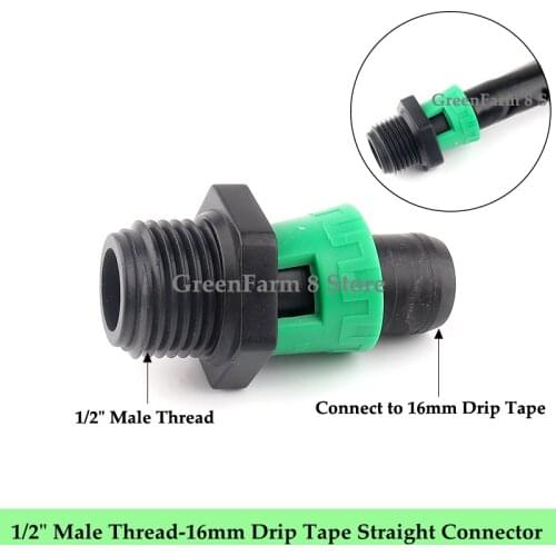 2~50pcs Green 1/2" Male Thread 16mm Drip Tape Straight Connector Micro Irrigation Watering Save 16mm Labyrinth Type Joints