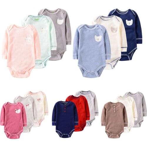 3PCS/set Long Sleeeve Baby Boys Clothes Girls Clothing Bodysuits Baby Girls Clothes 3-9M 100%Cotton Waffle Roupas de bebe