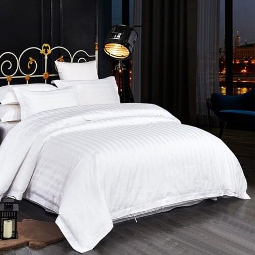 100% Cotton bedding set satin strip Luxury White Hotel bed linen Single Double Queen King Size Duvet cover&Bed sheet&Pillowcase