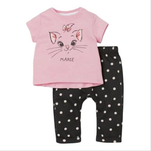 Little Girls Print Set, Cat Print Short Sleeve Tops and Spot Print Long Pants 2-piece Suits 2021 New Outfits