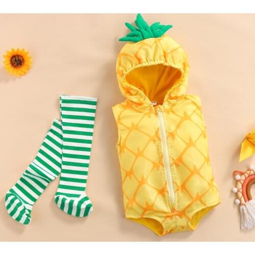 Baby Clothes Sets Boys Girls Pineapple Printed Zip-up Hooded Romper Coats +Striped Stockings Autumn Winter Outfit