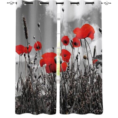 Red Poppy Flower Window Curtains for Living Room Bedroom Kitchen Modern Curtains Home Decoration Drapes Blinds