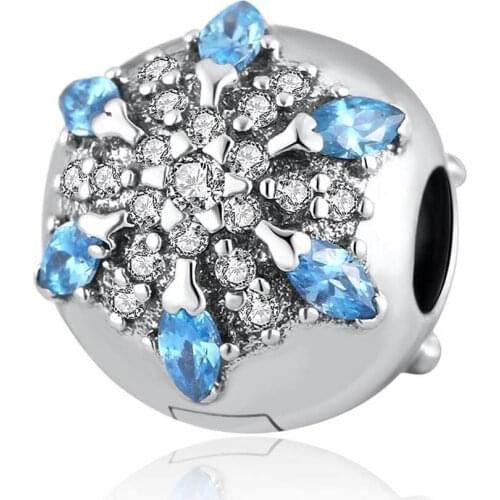 Crystallised Snowflake Clip Stopper fit Lady Bracelets & Bangles Lady Birthday Gift DIY Charm Jewelry S925 Silver Bead
