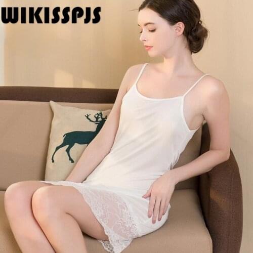 Summer Silk Knitted Suspender Skirt Lace Sleepwear Medium and Long Term Sexy Nightgown Camisolas Women Night Gowns