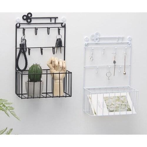 Metal Wall Mount Storage Rack Keys Earrings Hanger Books Organizer Holder Shelf Home Storage & Organization