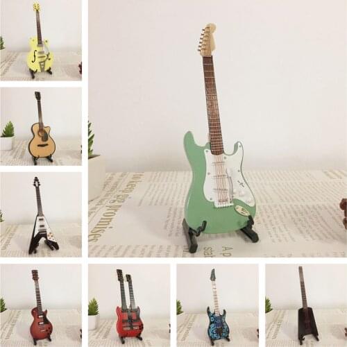 Mini Guitar Miniature Model Electric Guitar Electric Bass Model Miniature Wooden Mini Musical Instrument Model Collection