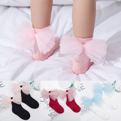 Fashion Baby Girls Cotton Socks With Bows Toddlers Kids Ankle Socks Beading Girls Princess Sock Dance Cute Children Socks
