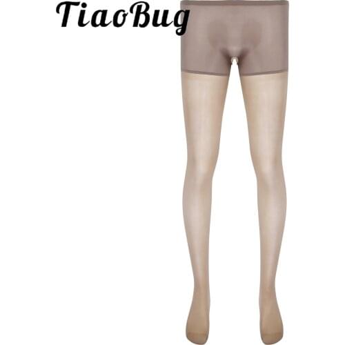 Mens Elastic Waistband Crotchless Pantyhose Bottom Sexy Lingerie Stocking Panties Sheer Bulge Pouch Stretchy Undershorts Legging