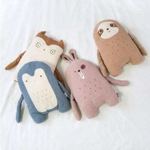 Natural Fabric Ramie Animal rabbit owl Stuffed Toy Soft Cute penguin Pillow Room Decoration Appease Doll for Children