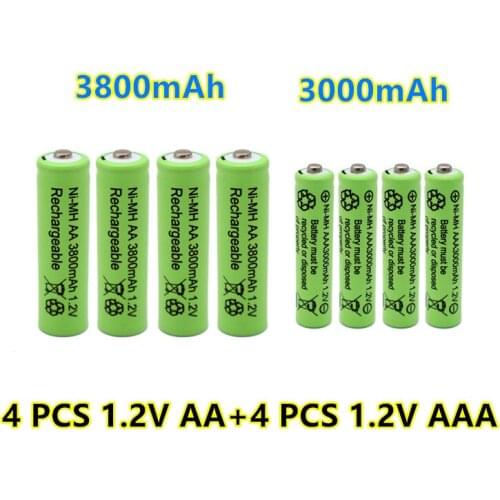 New 1.2V AA 3800mAh NI-MH Rechargeable Batteries+1.2 V AAA 3000 mAh Rechageable battery NI-MH battery