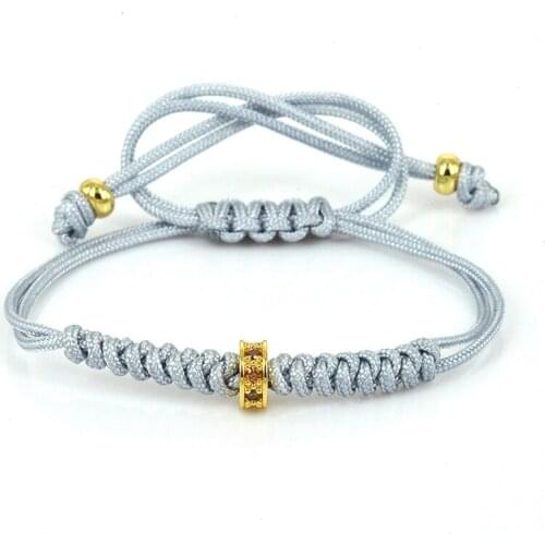 Simple Trendy Jewelry Ladies Mens Bracelet Orange CZ Spacer Bead Charm Grey Rope Chain Bracelets & Bangles