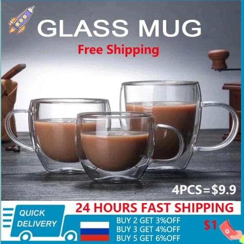 Transparent glass coffee cup milk whiskey tea beer double creative heat resistant cocktail Vodka wine mug Drinkware tumbler cups