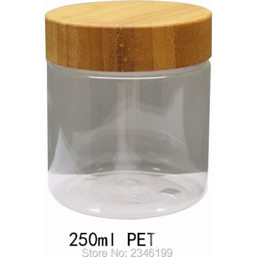 250ML 250g 10pcs/lot Empty Plastic Cosmetic Cream Jar n Bamboo Cap, DIY Clear Plastic Refillbale Box, Environmental Cosmetic Pot