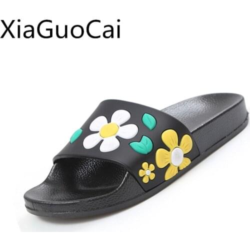 Breathable Fashion Women Slippers Indoors Bathroom Flowers Flat Slippers for Girls Cute Slides Female Summer Slippers X10 35