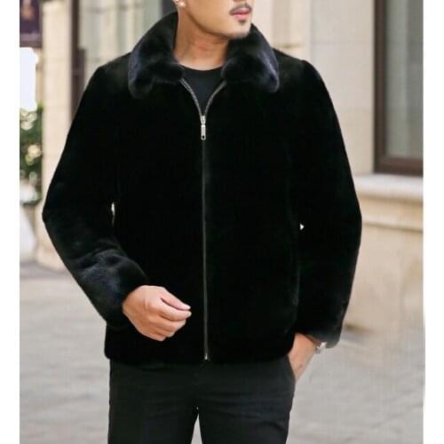 Real men mink fur coat winter warm full pelt fur classic black color luxurious with collar thick mens coats outwear jacket