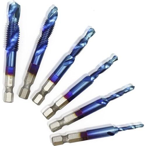 Hot Thread Tap Nano Blue Coated HSS 4341 Tap Drill M3-M10 Carbide Screw Tap Threading 1/4'' Hex Shank Hand Thread Taps Drill Bit