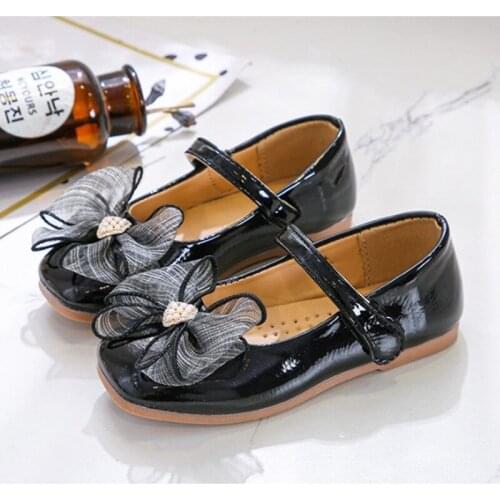 Pink Beige Black Childrens Leather Shoes Kids Girls Princess Shoes For Party Wedding Big Girls Dress Shoes Chaussure Fille 3-12T