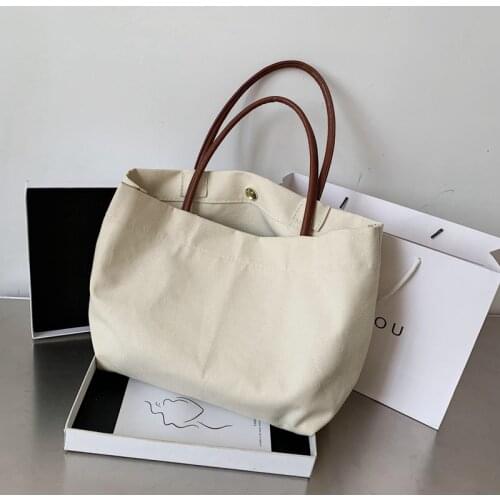 Large Capacity Canvas Tote Shoulder Bag Fabric Cotton Cloth Reusable Shopping Bag for Women 2021 Beach Handbags PU HandBags