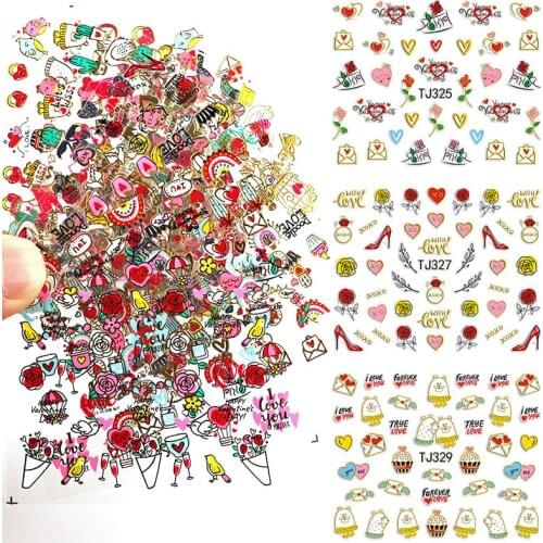 WAKEFULNESS 12pcs/lot Gold Silver 3D Nail Stickers Heart Rose Ultra-thin Adhesive Decals Colorful Nail Art Sticker Manicure