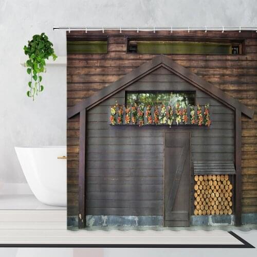 Retro Wooden House Shower Curtain Garden Street View Nostalgic Alley 3D Pattern Bathroom Decoration Waterproof Bath Curtains Set