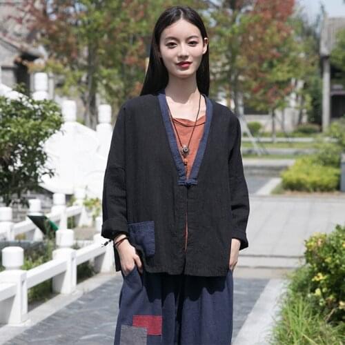 Aransue Autumn and Spring 2020 New Original Cotton Linen Womens Clothing Retro Loose Cardigan Sand Wash Coat