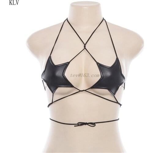 Womens Sexy Glitter Reflective Five-Pointed Star Bra Strappy Bandage Halter Top Bralette Nightout Clubwear Metallic Bustier Part