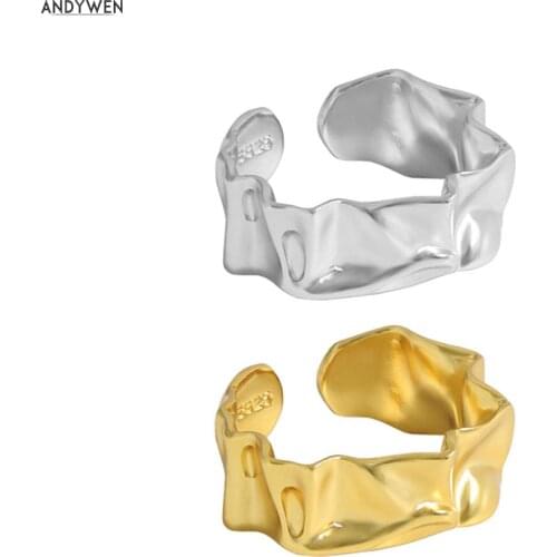 ANDYWEN 925 Sterling Silver Open Adjustable Ring Resizable Large Women Ring 2021 Geometric Irregular Jewelry For Women