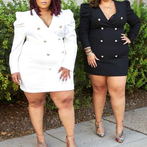 Winter Long Sleeve Mini Dresses for Women White V Neck Sexy Black Dress Ladies Office High Waist Plus Size Dress Thin Wholesale