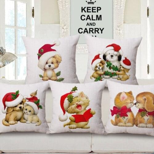ZXZXOON Merry Christmas Holidays Cute Cartoon Decorative Throw Pillow Case Lovely Pet Dog Cat Cushion Cover For Sofa Home