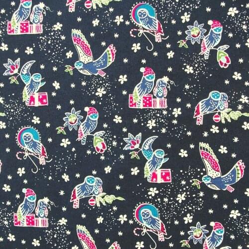 1 yard Cotton Woven Fabric - Bird and floowers on deep blue background (width=140cm)