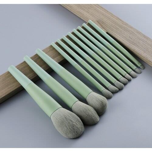 11pcs Natural Hair Green Makeup Brushes Foundation Powder Eyeshadow Eyebrow Brush Set Cosmetic Tool Profesional Maquillaje