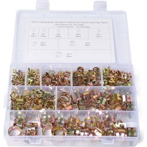 160PCS Car Spring Clip Fuel Line Hose Air Tube Clamp Fastener 6-17mm 8 Size Assorted Kit with Box For Auto Car Repair parts