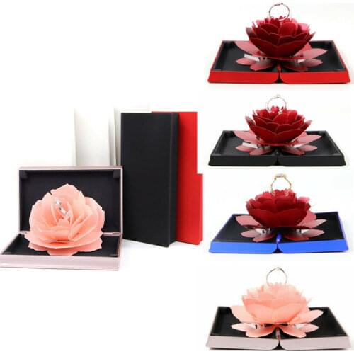 3D Pop Up Rose Ring Box Wedding Engagement Jewelry Storage Holder Case Bump